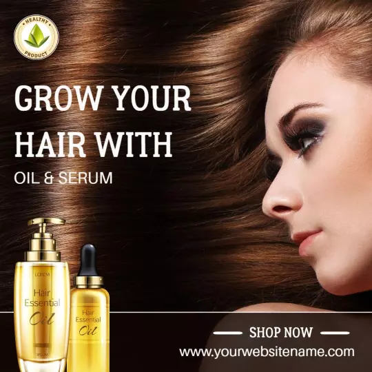 Luxurious Hair Essential Oil and Serum for Hair Growth Ad Template