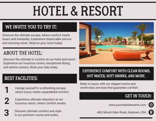 Luxurious Hotel Resort Comfort and Experience Brochure Template