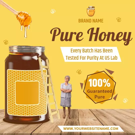 Luxurious Pure Honey Jar with Guarantee Seal Ad Template