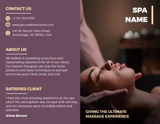 Luxurious Spa Massage Experience and Client Testimonials Brochure Template