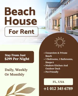 Luxury Beach House Rental Advertisement Poster Template