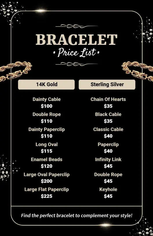 Luxury Black and Gold-Encrusted Bracelet Price List Template