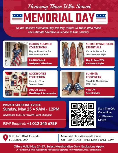 Luxury Fashion Summer Collections Memorial Day Savings Flyer Template