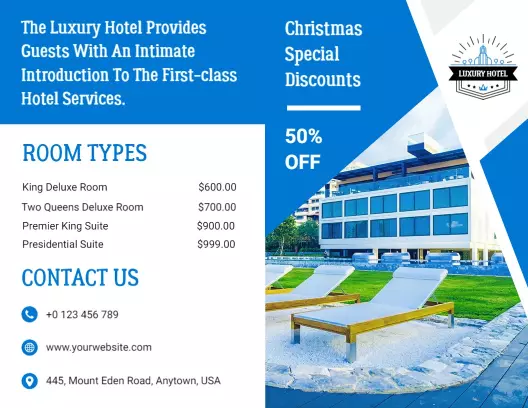Luxury Hotel Room Types and Christmas Discounts Brochure Template