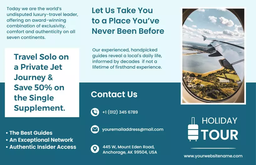 Luxury Private Jet Travel Adventure and Tour Brochure Template