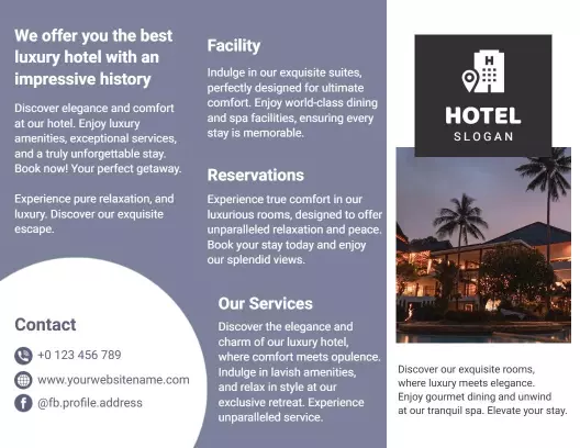 Luxury Relaxation Resort Hotel Accommodation Services Brochure Template