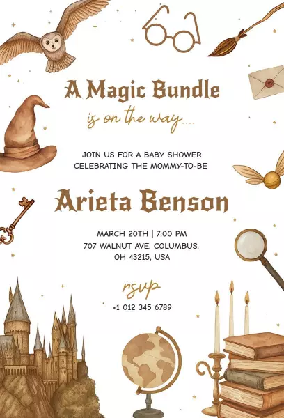 Magical Bundle Harry Potter Theme Baby Shower Invitation Template