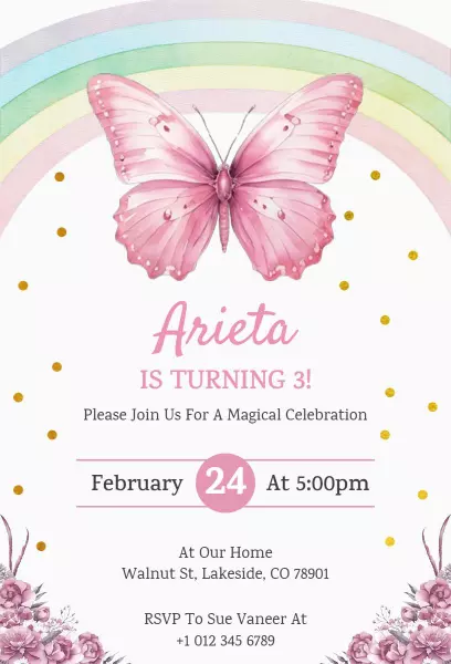 Magical Butterfly Rainbow Birthday Celebration Invitation Template