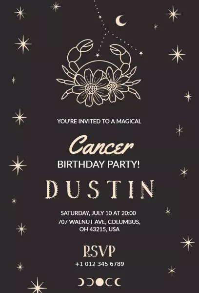 Magical Cancer Zodiac Birthday Party Invitation Template