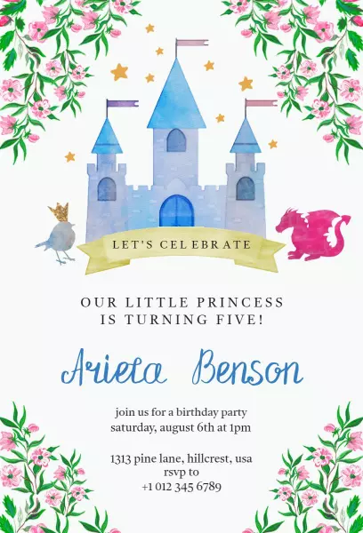 Magical Castle Princess Birthday Celebration Invitation Template