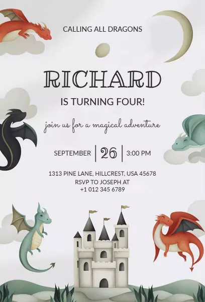 Magical Dragon Adventure Birthday Celebration Invitation Template