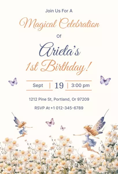 Magical Fairy 1st Birthday Celebration Invitation Template