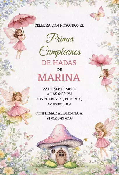 Magical Fairy Themed First Birthday Celebration Invitation Template