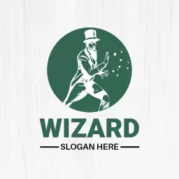 Magical Green Wizard with Stars Enchanting Performance Logo Template