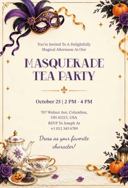 Magical Masquerade Tea Party Invitation Template