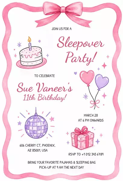 Magical Pajama Theme Sleepover Party Invitation Template