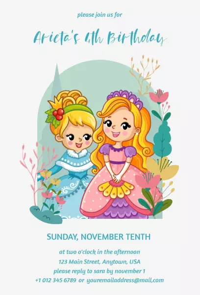 Magical Princess Theme Kids Birthday Celebration Invitation Template