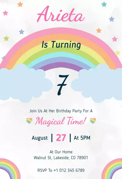 Magical Rainbow Themed Birthday Celebration Invitation Template