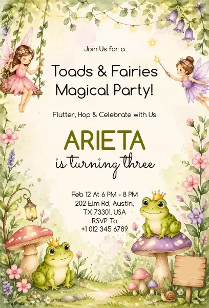 Magical Toads Fairies Enchanted Birthday Celebration Invitation Template