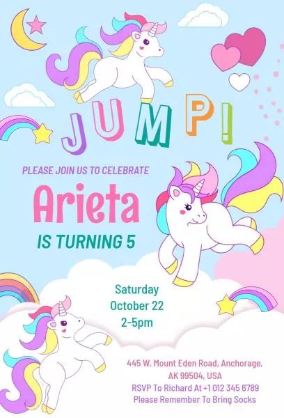 Magical Unicorn Adventure Birthday Celebration Invitation Template