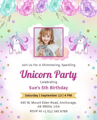 Magical Unicorn Birthday Celebration Flyer Template