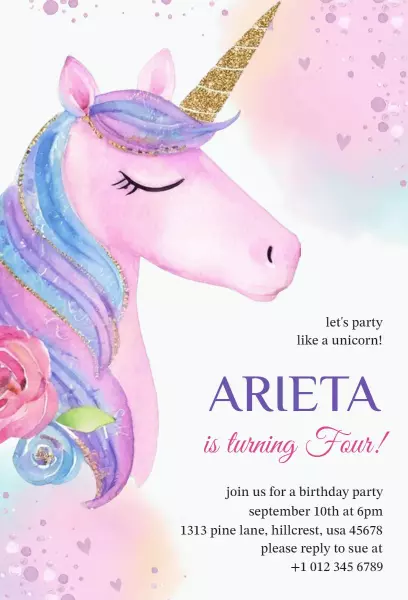 Magical Unicorn Princess Birthday Celebration Invitation Template
