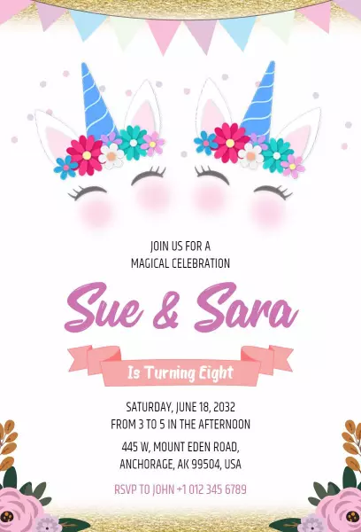 Magical Unicorn Theme Birthday Celebration Invitation Template