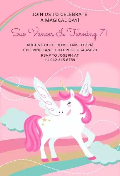 Magical Unicorn Theme Colorful Birthday Celebration Invitation Template