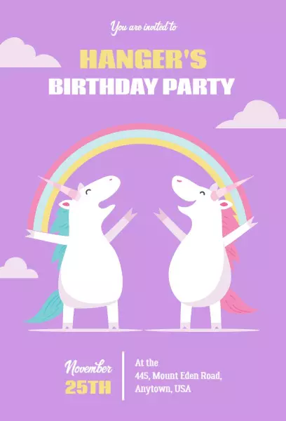 Magical Unicorn Themed Birthday Celebration Invitation Template