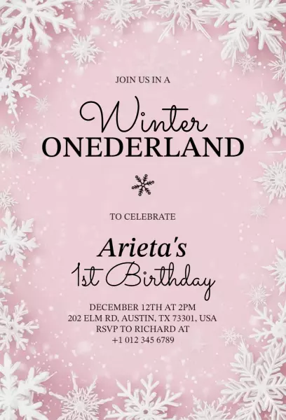 Magical Winter Wonderland 1st Birthday Celebration Invitation Template