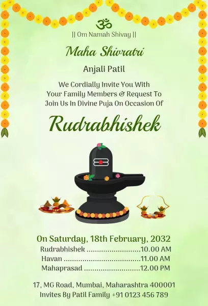 Maha Shivaratri Rudrabhishek Pooja Celebration Invitation Template