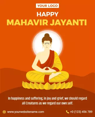 Vibrant Yellow Mahavir Jayanti Celebration Festival Flyer Template