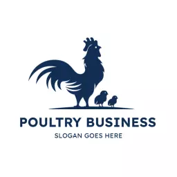 Majestic Blue Rooster and Chicks Representing Poultry Logo Template