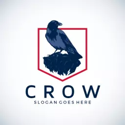 Majestic Dark Blue Crow perched on Rock Shield Logo Template