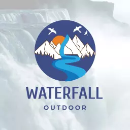 Majestic Waterfall with Mountains and River Scenic Outdoor Logo Template