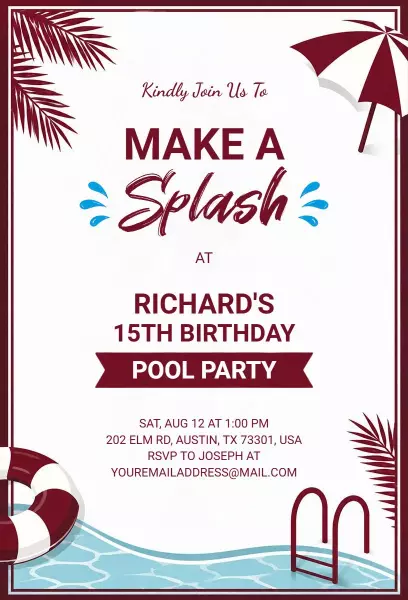 Make a Splash Pool Party Celebration Invitation Template