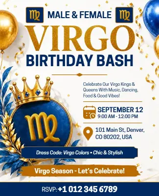 Male and Female Virgo Birthday Bash Event Flyer Template