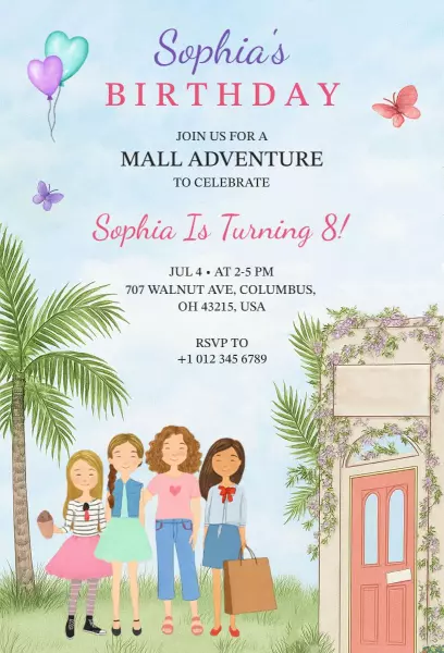 Mall Adventure Fun Kids Birthday Celebration Invitation Template