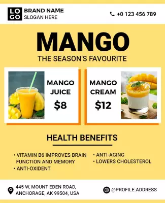 Mango Juice and Cream Health Benefits Flyer Template
