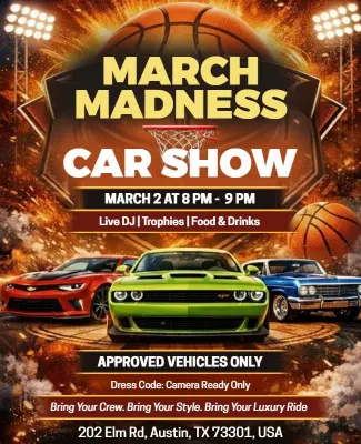 March Madness Basketball Car Show Flyer Template