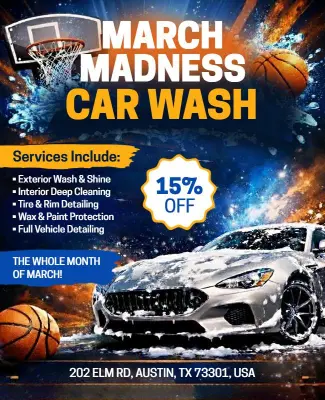 March Madness Basketball Car Wash Flyer Template