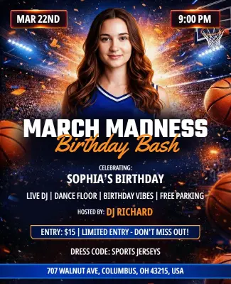 March Madness Birthday Bash Celebration Flyer Template