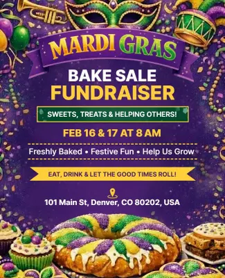 Mardi Gras Bake Sale Fundraiser Flyer Template