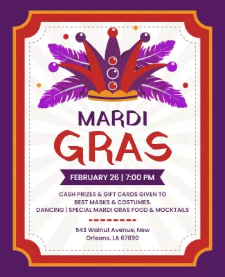 Vibrant Colorful Mardi Gras Celebration Party Flyer Template