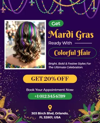 Mardi Gras Colorful Hair Flyer Template