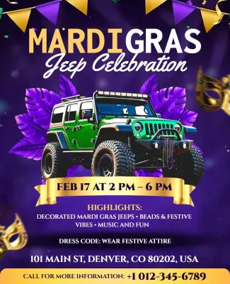 Mardi Gras Jeep Celebration Event Flyer Template