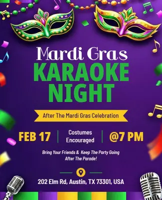 Mardi Gras Karaoke Night Celebration Flyer Template