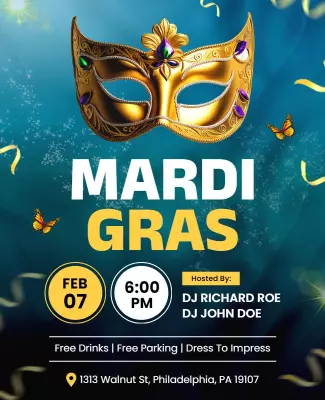Mardi Gras Masquerade Event Flyer Template