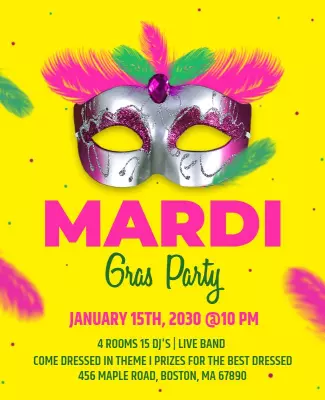 Mardi Gras Party Celebration Flyer Template