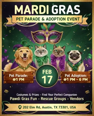 Mardi Gras Pet Parade and Adoption Event Flyer Template